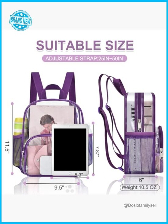 Clear Backpack for Stadium Events Waterproof PVC Travel Sport Concert Work main image 6